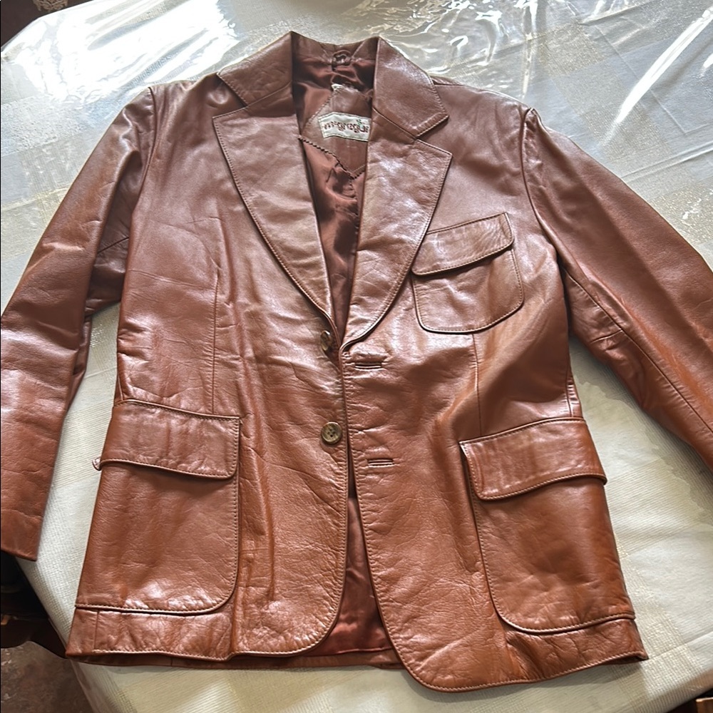 Brown Leather Blazer Jacket